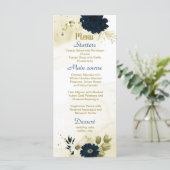 Menu Mariage floral d'ivoire bleu marine (Debout devant)
