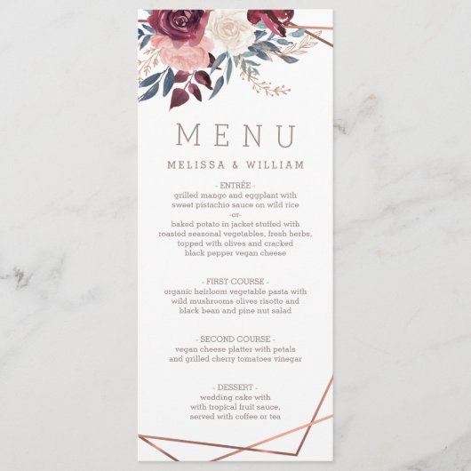 Menu Mariage floral d'ivoire de Bourgogne moderne (Devant)