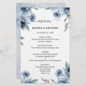Menu Mariage floral Dusty Blue Slate Navy (Devant / Derrière)