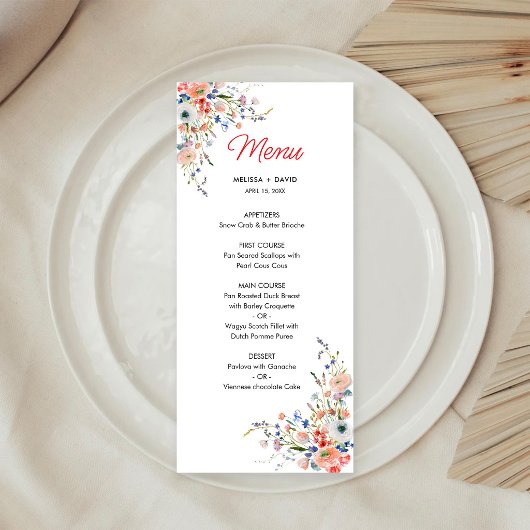 Menu Mariage Floral Élégant