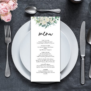 Menu Mariage Floral Élégant aux Rameaux de Roses Blanch