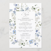 Menu Mariage Floral Élégant Bleu Blanc Vert (Devant)