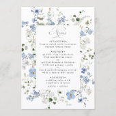 Menu Mariage Floral Élégant Bleu Blanc Vert (Devant)