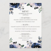 Menu Mariage floral élégant bleu marine et rose pâle (Dos)