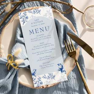 Menu Mariage Floral Élégant Chinoiserie Bleue