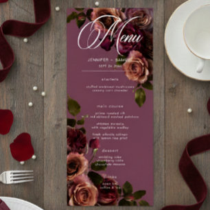 Menu Mariage Floral Élégant et Sombre aux Teintes Rouil