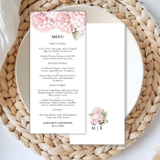 Menu Mariage floral élégant Rose Hydrangea