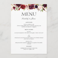 menu mariage floral et bordeaux aquarelle