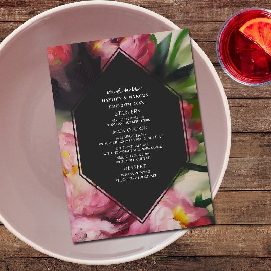 Menu Mariage floral foncé spectaculaire