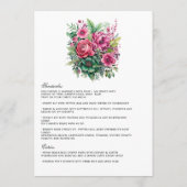Menu Mariage Floral Fuchsia et Vert Émeraude (Dos)