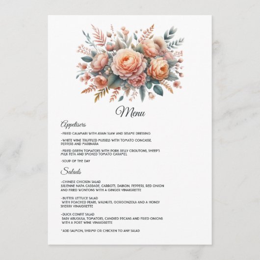 Menu Mariage Floral Fuzz pêche (Devant)
