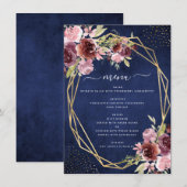 Menu Mariage floral géométrique bleu de la marine de Bo (Devant / Derrière)