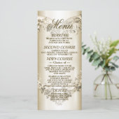 Menu Mariage Floral Golden Ornate Heart Frame Party (Debout devant)