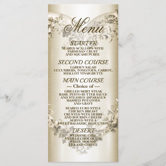 Menu Mariage Floral Golden Ornate Heart Frame Party (Devant)