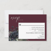 Menu Mariage floral gothique foncé Bourgogne Menu  (Devant)