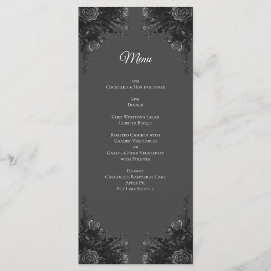 Menu Mariage floral gris et noir (Devant)