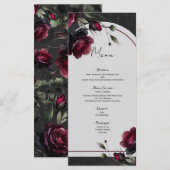 Menu Mariage floral gris ombré aux roses rouges de Bord (Devant / Derrière)
