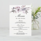 Menu Mariage Floral Hiver Élégant Violet Gris (Debout devant)