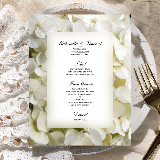 Menu Mariage Floral Hydrangea Blanc