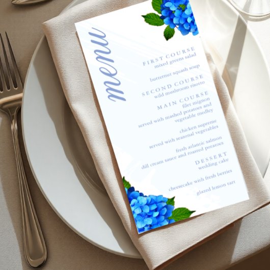 Menu Mariage Floral Hydrangea Bleu