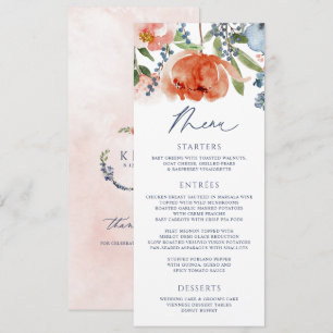 Menu Mariage Floral Jardin Orange Pêche Bleu Poussiéreu