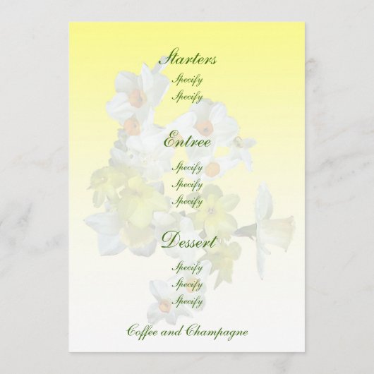Menu Mariage Floral Jaune (Dos)