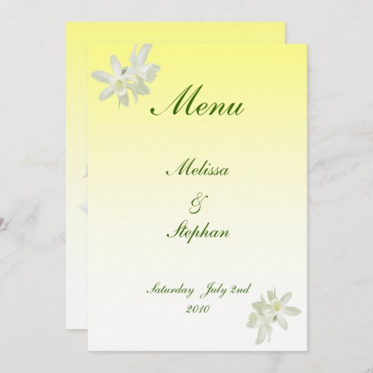 Menu Mariage Floral Jaune (Devant / Derrière)