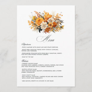 Menu Mariage floral jaune, orange et ivoire