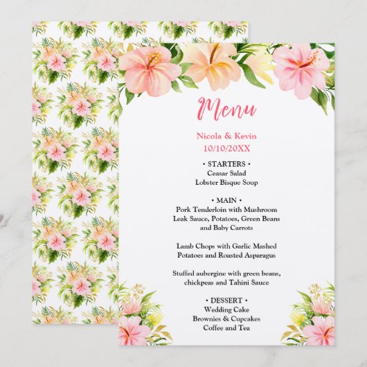 Menu Mariage Floral Jungle Tropical (Devant / Derrière)