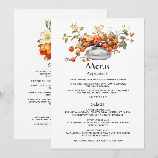Menu Mariage Floral Kaki de Mariage (Devant / Derrière)