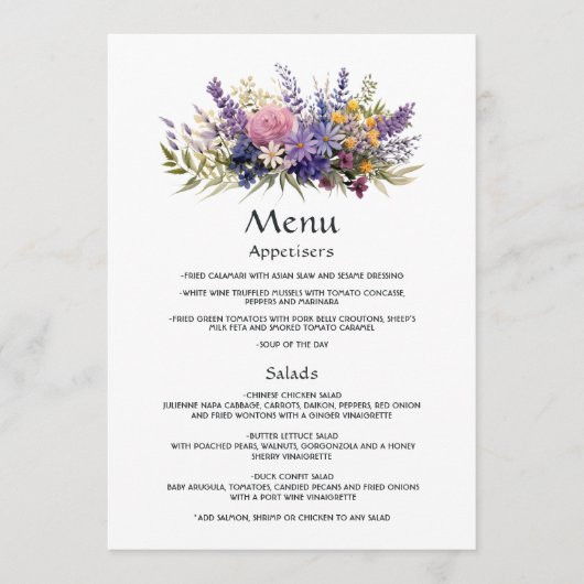Menu Mariage Floral Lavande Numérique (Devant)