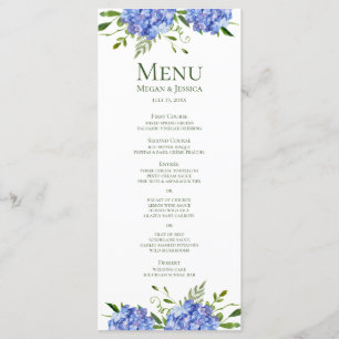 Menu Mariage floral LGBTQ aux hortensias bleus