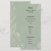 Menu Mariage Floral Line Art Vert Sauge (Devant / Derrière)