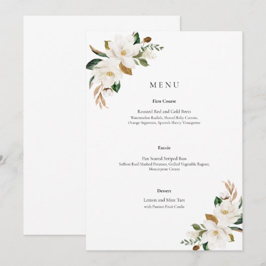 Menu Mariage Floral Magnolia (Devant / Derrière)