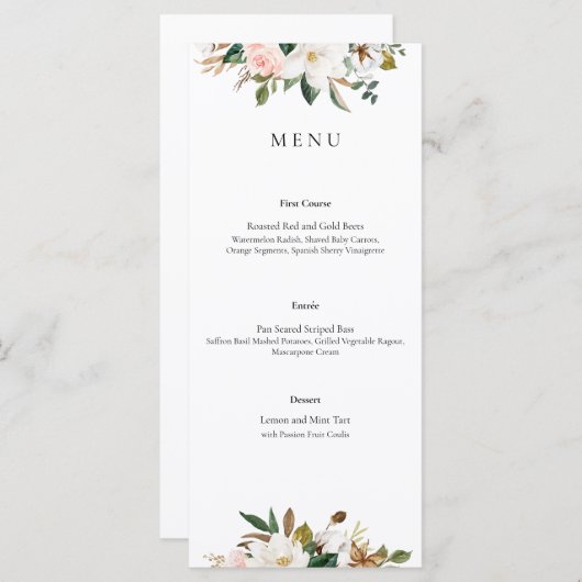 Menu Mariage Floral Magnolia (Devant / Derrière)