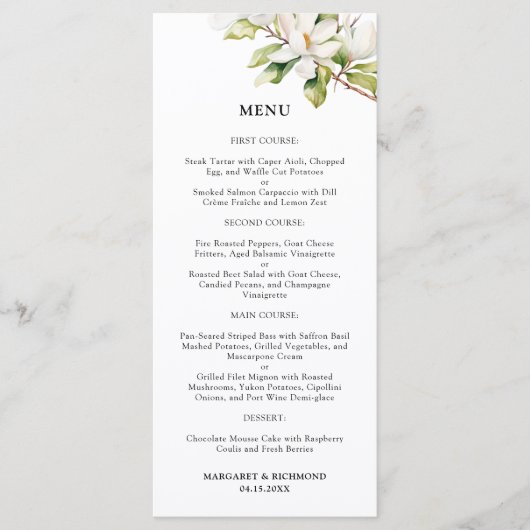 Menu Mariage Floral Magnolia blanc (Devant)
