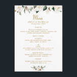 Menu mariage floral magnolia blanc et or<br><div class="desc">Un magnifique design à thème fleuri mariage avec de belles fleurs de magnolia aquarelles. La couleur et le texte peuvent être personnalisés.</div>