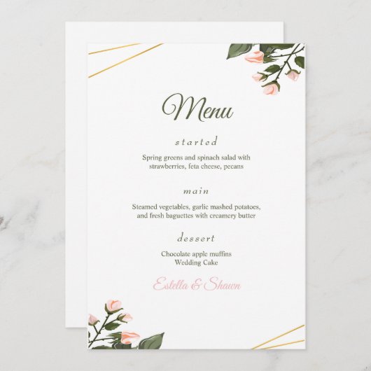 Menu mariage Floral Mariage Menu Moderne Mariage (Devant / Derrière)