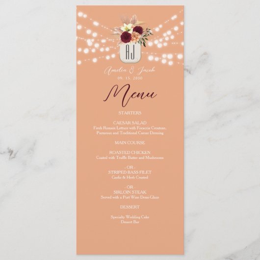 Menu Mariage Floral Mason Jar (Devant)