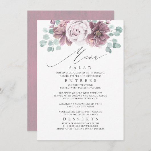 Menu Mariage Floral Mauve (Devant / Derrière)