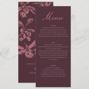 Menu Mariage Floral Mauve Poussiéreux Dîner Bordeaux