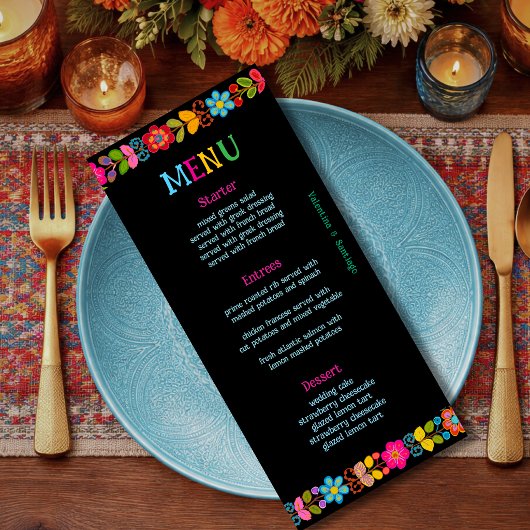 Menu Mariage floral mexicain moderne
