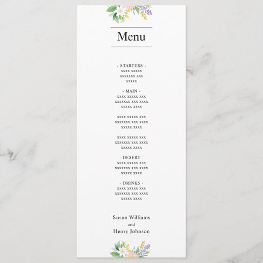 Menu mariage | Floral minimal classique (Devant)