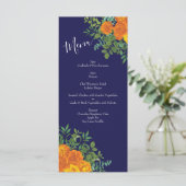 Menu Mariage floral moderne avec rose bleue et orange (Debout devant)