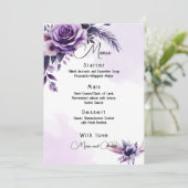 Menu Mariage floral moderne, élégant, violet et argent (Debout devant)