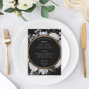 Menu Mariage floral moderne noir et blanc