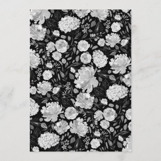 Menu Mariage floral moderne noir et blanc (Dos)