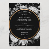 Menu Mariage floral moderne noir et blanc (Devant)