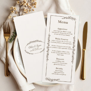 Menu Mariage floral monochrome rustique