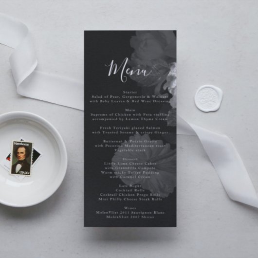 Menu Mariage floral noir et blanc